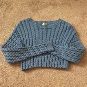 Cropped Blue Cable Knit Sweater